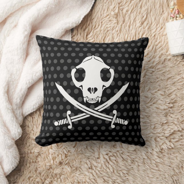 Coussin Drôle Noir Blanc Jolly Kitty Pirate Os crâne (Couverture)