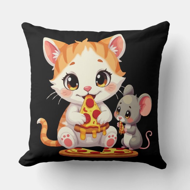 Coussin drôle pizza manger chat pizza manger souris (Recto)