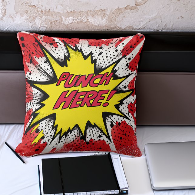 Coussin Drôle Pop Art "Punch Here" (Créateur téléchargé)