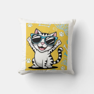 Coussin Drôle Poster de chat, chat de dessin portant des l