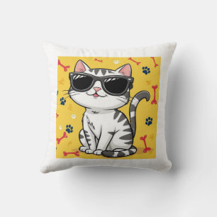 Coussin Drôle Poster de chat, chat de dessin portant des l