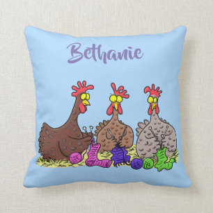 Coussin Drôle poulet trio tricot dessin animé