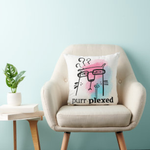Coussin Drôle Puzzled Cat Typographie Purr Plexed Pun
