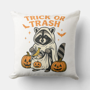 Coussin Drôle Raccoon Trick ou Trash Halloween