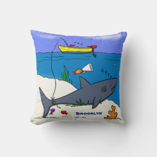 Coussin Drôle requin couché et dessin animé de pêche