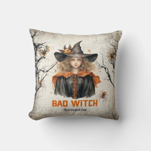 Coussin Drôle rétro éffrayant Halloween jolie fille mauvai