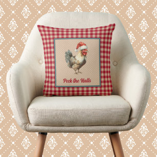 Coussin Drôle Rooster Peck the Halls Ferme Noël