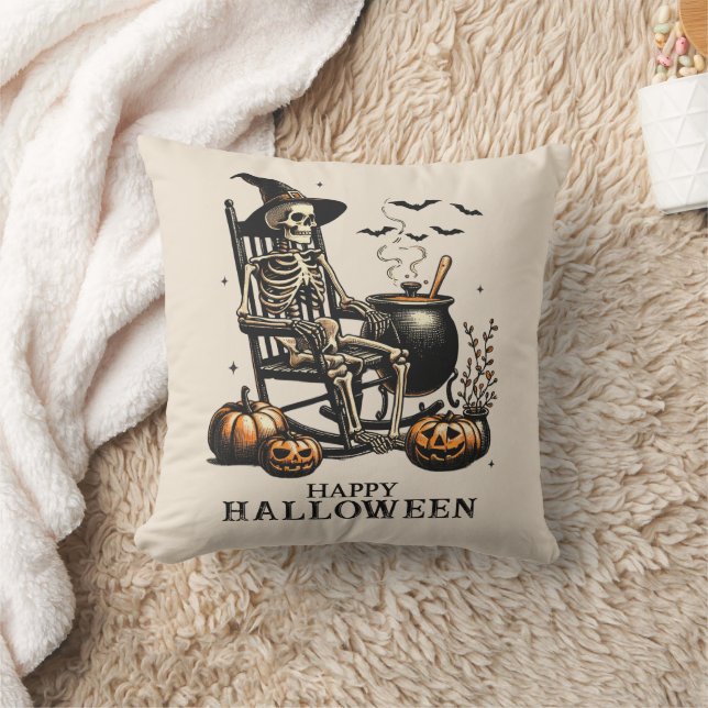 Coussin Drôle Skeleton Vintage attend pour Halloween (Couverture)