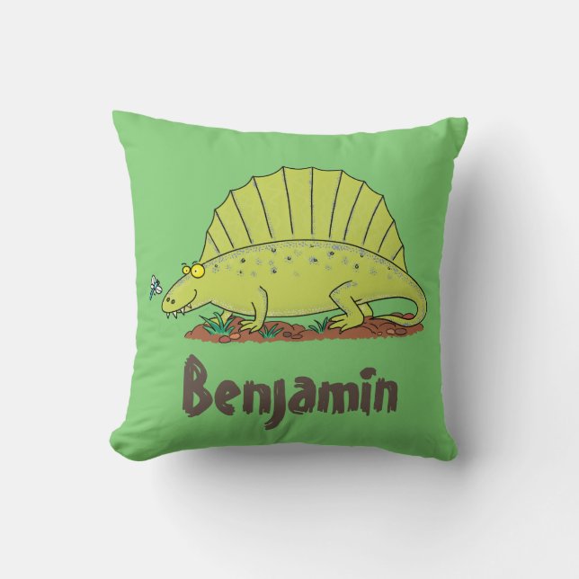 Coussin Drôle vert dimétrodon dessin animé dinosaure (Recto)