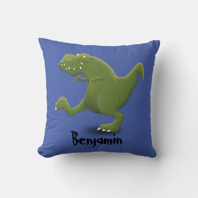 Coussin Drôle vert T rex dessin animé de dinosaure (Recto)