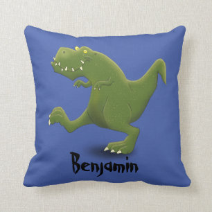 Coussin Drôle vert T rex dessin animé de dinosaure