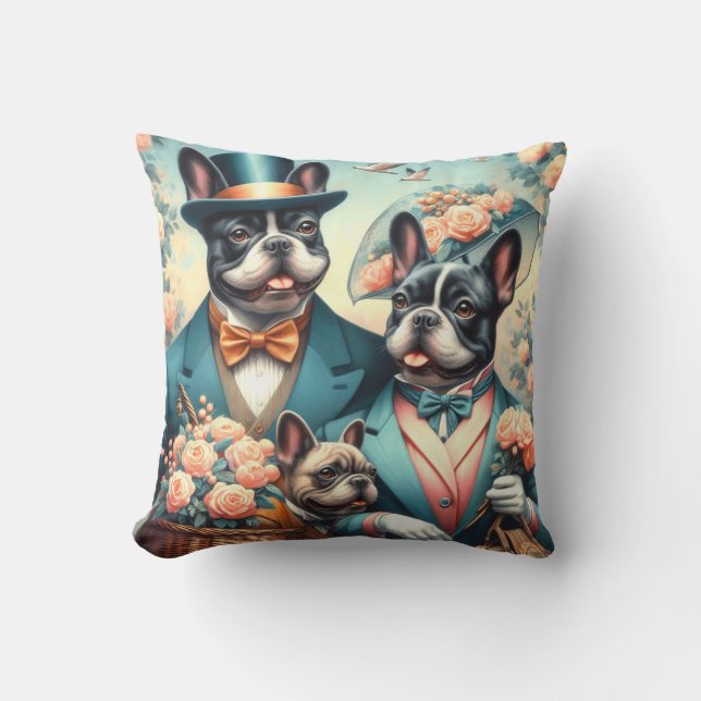 Coussin Drôle Vintage de la peinture de Bulldog (Recto)