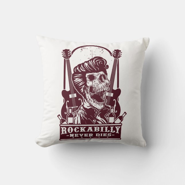 Coussin Drôle Vintage Rockabilly Skeleton (Recto)