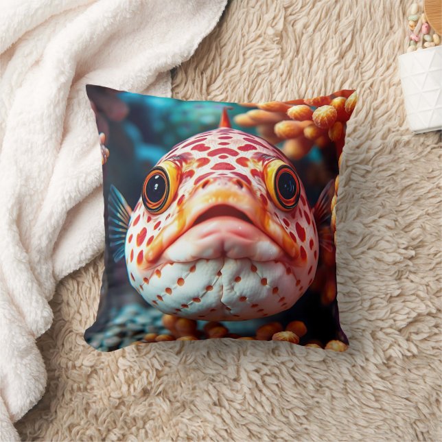 Coussin Drôles de poissons et de coraux de près  (Couverture)