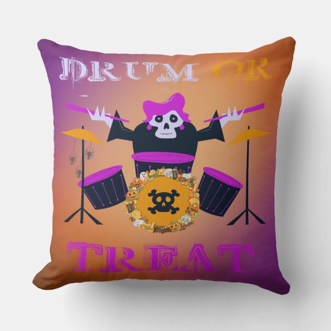Coussin Drum ou traiter le squelette Halloween (Recto)