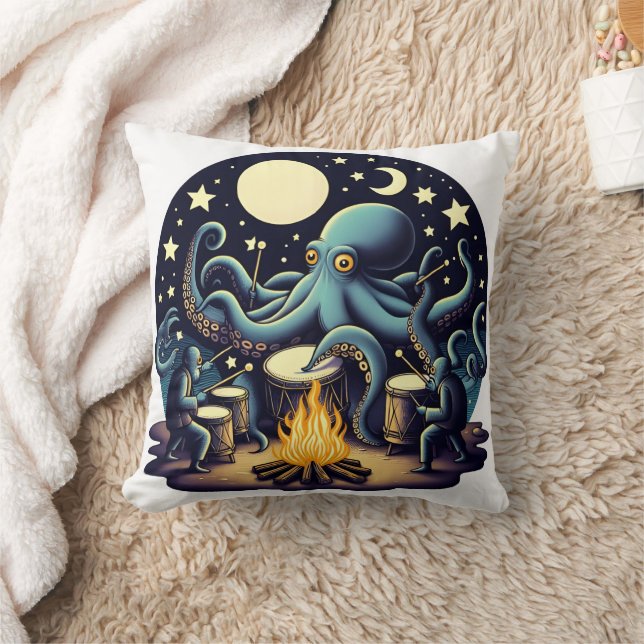 Coussin Drumage de pieuvre par feu de camp de la Lune (Couverture)