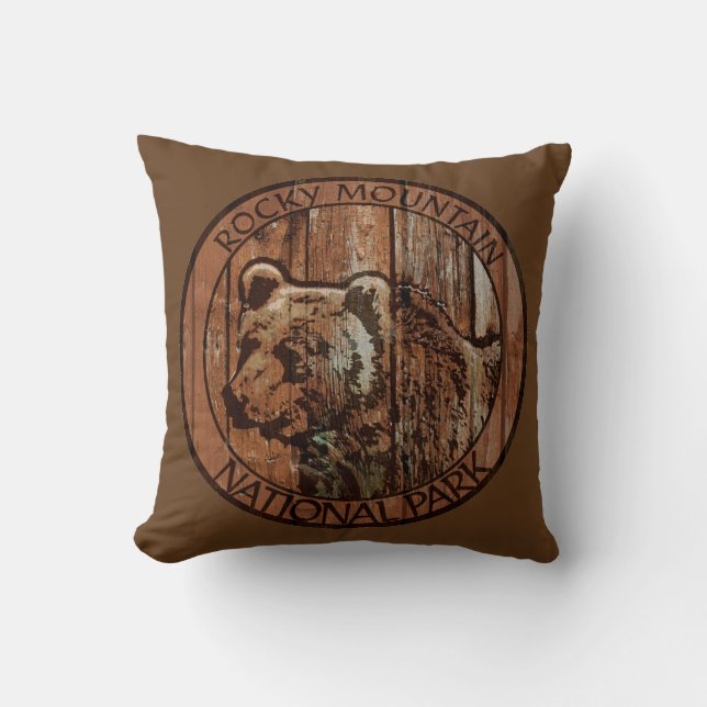 Coussin du parc national des Rocheuses en bois rus (Recto)