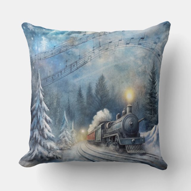 Coussin du train de Noël magique - hiver Vintage (Recto)
