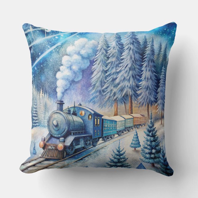 Coussin du train de Noël magique - hiver Vintage (Recto)