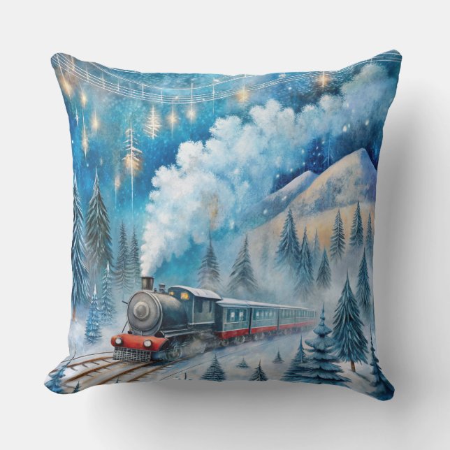 Coussin du train de Noël magique - hiver Vintage (Recto)
