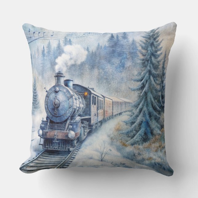 Coussin du train de Noël magique - hiver Vintage (Recto)