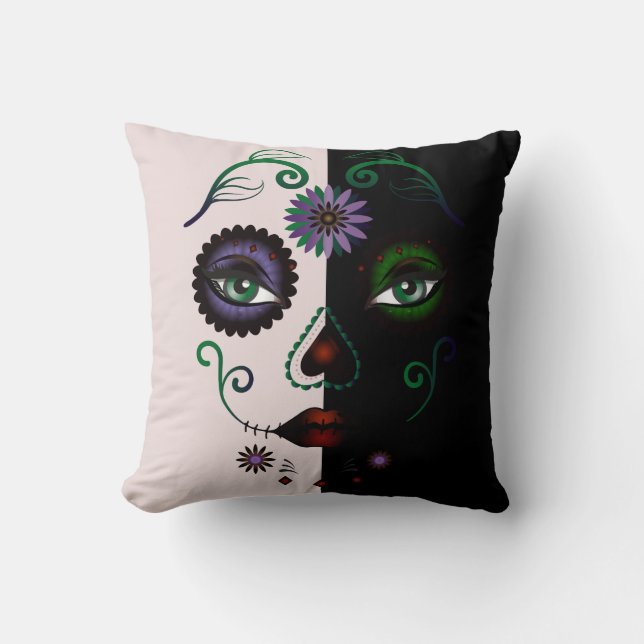 Coussin du visage féminin - Femme face crâne Abstr (Recto)