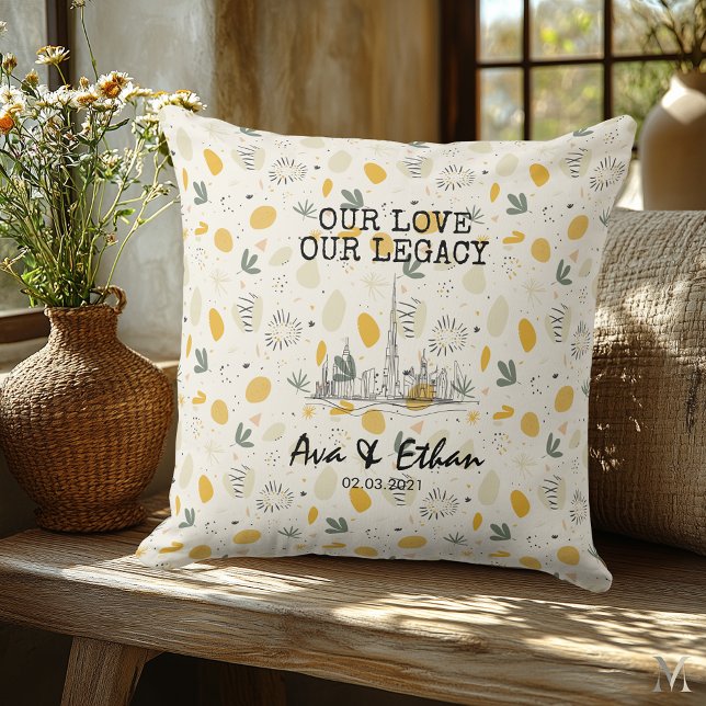 Coussin Dubaï Skyline personnalisée avec motif floral (Créateur téléchargé)