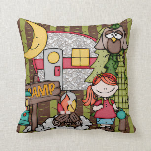 Coussin d'une chevelure rouge customisé de camping
