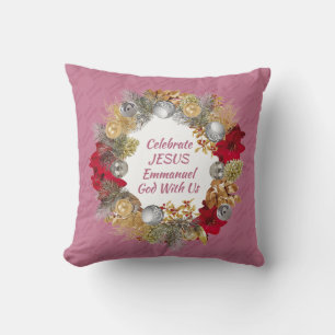 Coussin Dusky Pink CÉLEBRATE JESUS Wreath de Noël