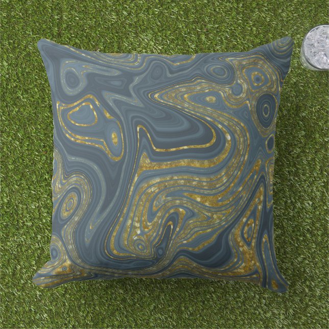 Coussin Dusty bleu et or marbre look Motif (Herbe)
