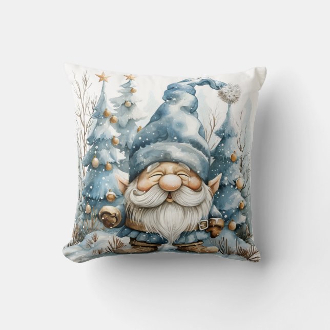 Coussin Dusty Blue Gnome et les arbres de Noël (Recto)