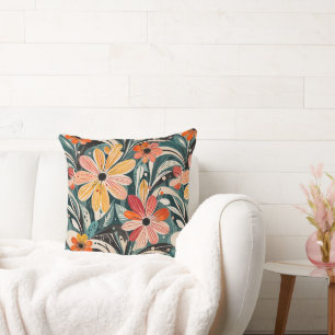 Coussin Dusty Blue & Orange Vintage Floral moderne