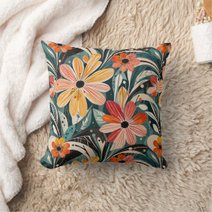 Coussin Dusty Blue & Orange Vintage Floral moderne