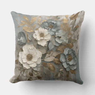 Coussin Dusty Blue Sage Gold Cream Farmhouse Floral