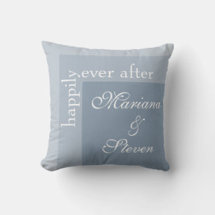 Coussin Dusty Blue Simple Moderne Chic Script Mariage Jete