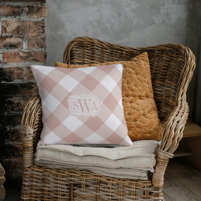Coussin Dusty Rose En vichy Monogramme | Porc agricole (Créateur téléchargé)