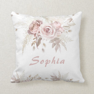 Coussin Dusty Rose & Ivory Floral Cadeau Anniversaire Nom