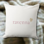 Coussin Dusty Rose Personalized Name Gold Leopard Heart<br><div class="desc">This stylish pillow design features a clean white background with a personalized name written in a simple dusty rose font. At the end of the name there is a small gold leopard print heart that adds a trendy and playful accent. The combination of soft dusty rose and the bold animal...</div>