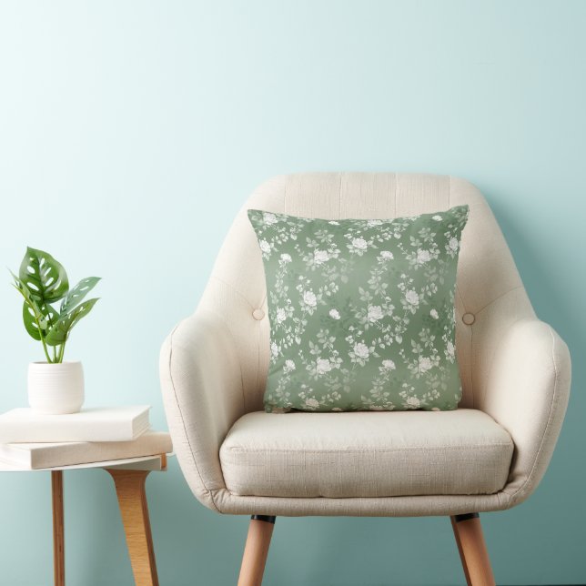 Coussin Dusty Sage Floral Vert Fleur Motif (Chaise)