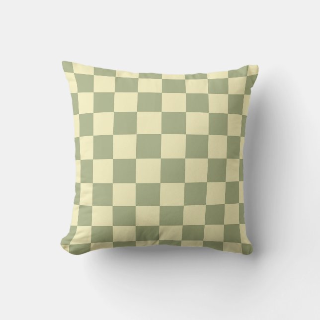 Coussin Dusty Sage Green and Butter Yellow Checkerboard (Recto)