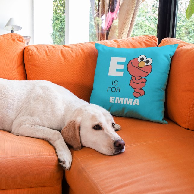 Coussin E est pour Elmo | Ajoutez votre nom (Créateur téléchargé)