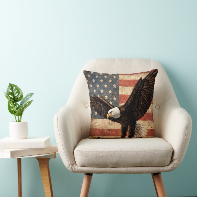 Coussin Eagle and U.S. American Flag Pillow (Chaise)