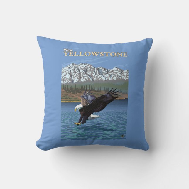 Coussin Eagle chauve plongeant - Yellowstone occidental, (Recto)