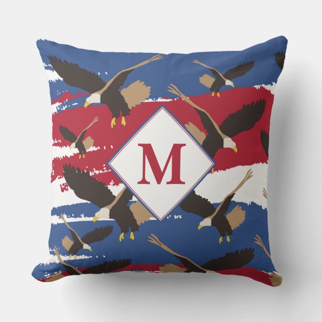 Coussin Eagle USA Patriotique American Flag Monogramme (Recto)