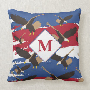 Coussin Eagle USA Patriotique American Flag Monogramme