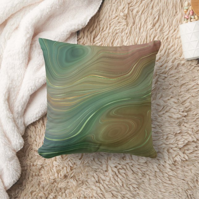Coussin Earthy Emerald Strata | Agate d'encre verte et dor (Couverture)