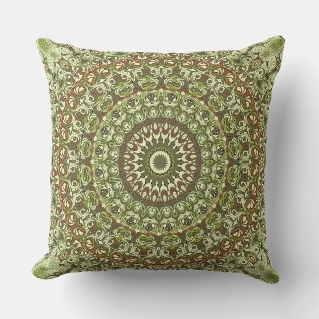 Coussin Earthy Green et Mandala Brown Design Motif (Recto)