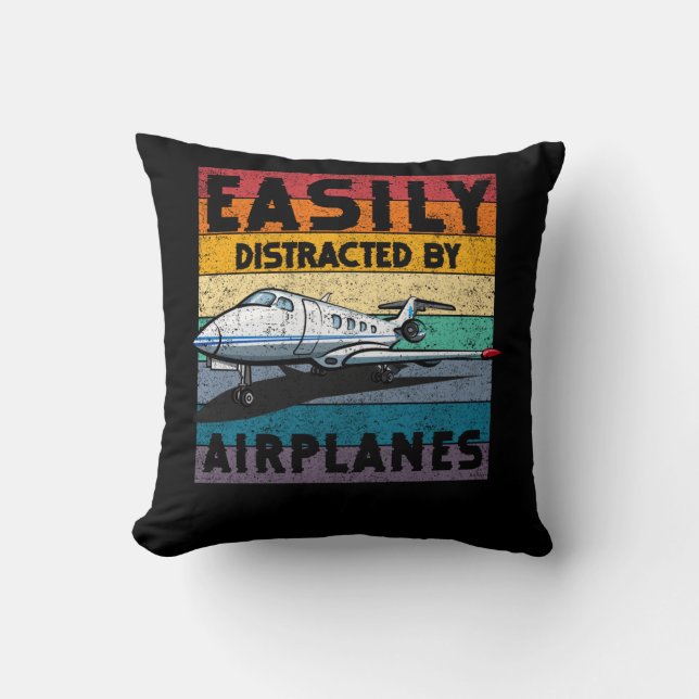 Coussin Easily Distracted By Airplanes Pilot Gifts Funny A (Recto)