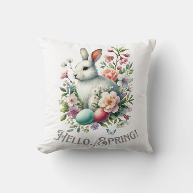 Coussin Easter Aquarelle Lapin & Oeufs (Recto)