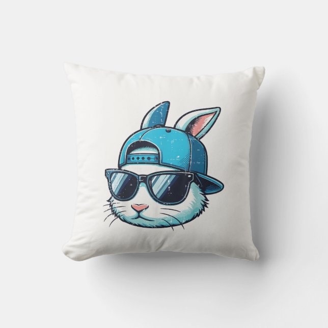 Coussin Easter Bunny Face Baseball Cap Sunglasses Rabbit B (Recto)